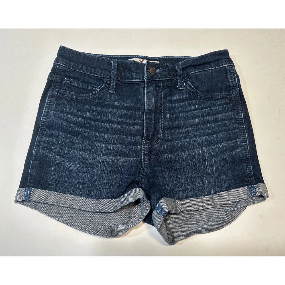 Hollister Denim Shorts Womens 1 W25 Dark Wash Cuffed High Rise Stretch Summer